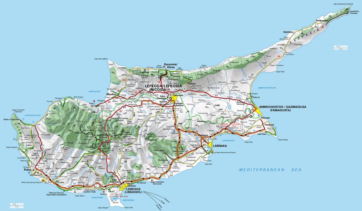 Ramani ya Cyprus mpaka kuvuka pointi