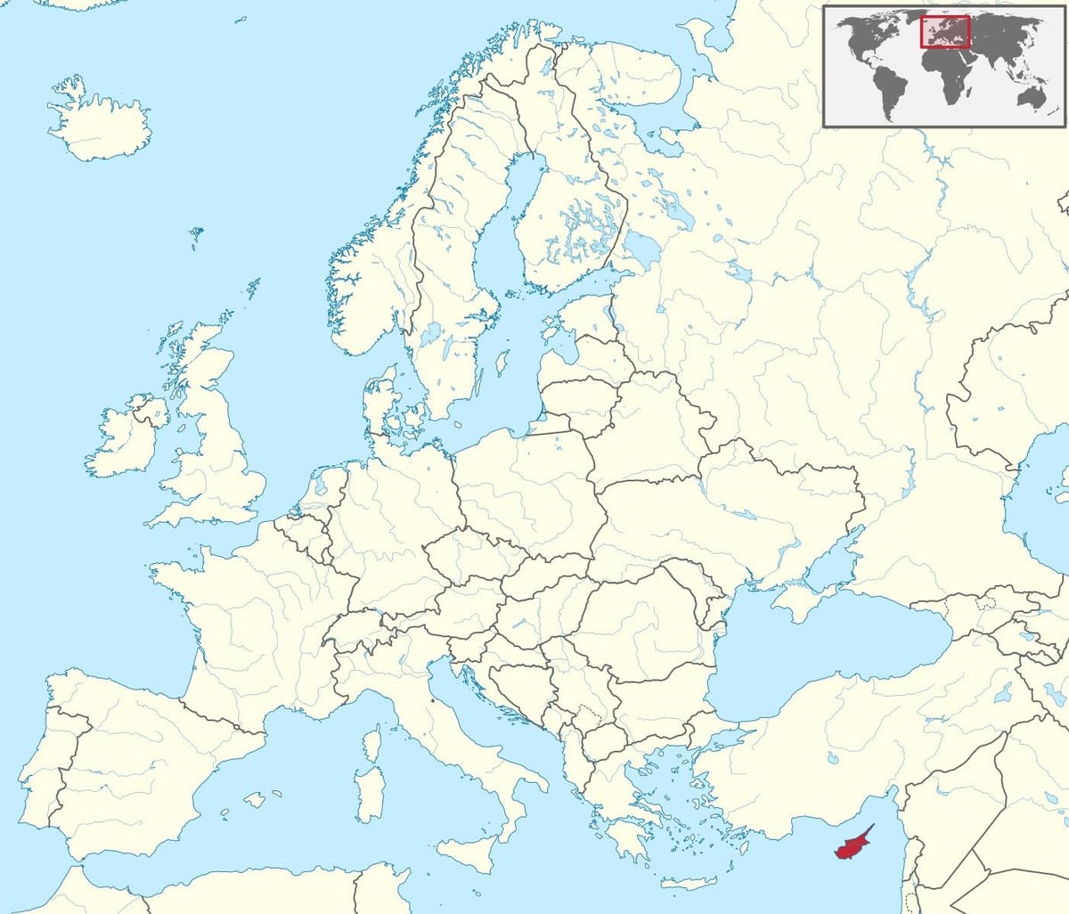Ramani ya Cyprus katika ramani ya dunia